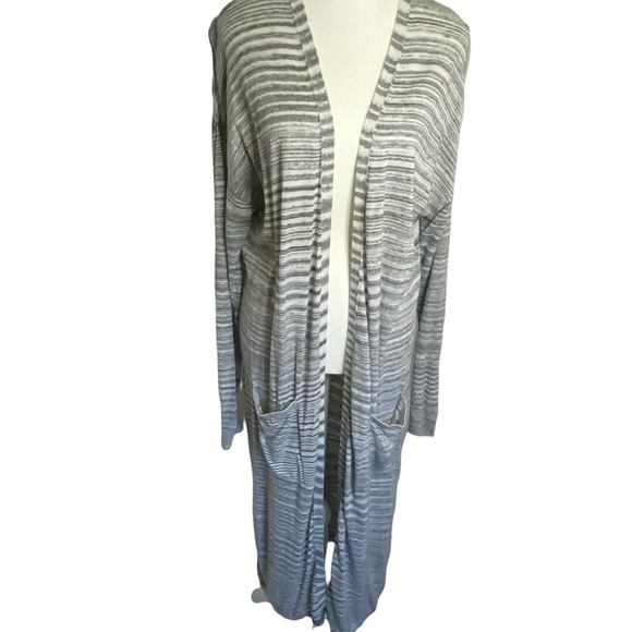 Lucky Brand Women's Gray/White Long Open Lightweight Duster Cardigan. Sz L - Picture 2 of 15